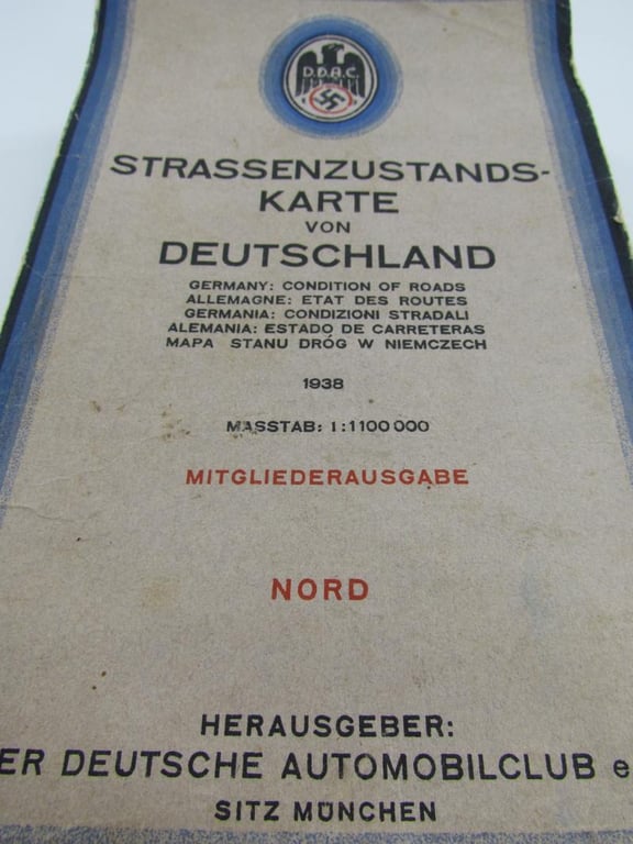 Original Third Reich Color ADAC STRASSENZUSTANDSKARTE VON DEUTSCHLAND 1938