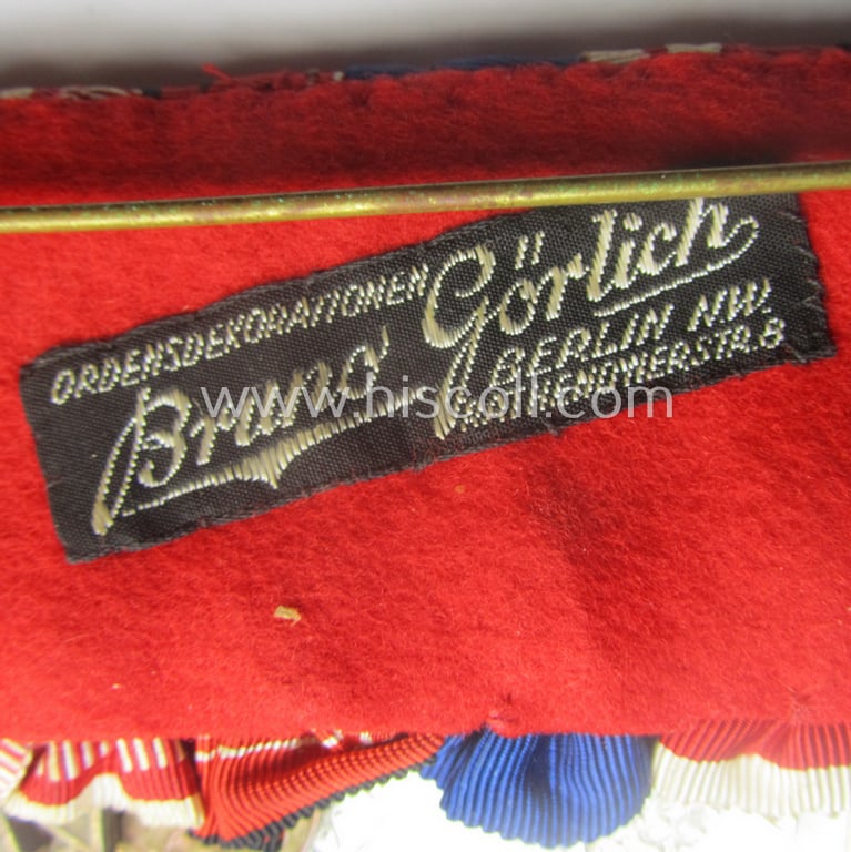 Superb, 8-pieced WWI- (ie. TR-) related medal-bar (ie. 'Ordenspange') depicting an: 'EKII.Kl., an: 'FKK 1914-18 mit S.', an: 'EZ für D. Vp 3. Stf.', a: 'TD-Ez. der 2. Kl.', a: 'Deu. Olympia-E.medaille 1936' and three Austrian WWI-period comm. medals