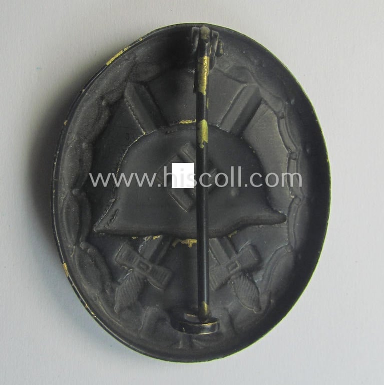 Minimally used- and/or hardly worn black-class wound-badge (or: 'Verwundeten-Abzeichen in Schwarz') being a typical non-maker-marked (and non-magnetic!) example