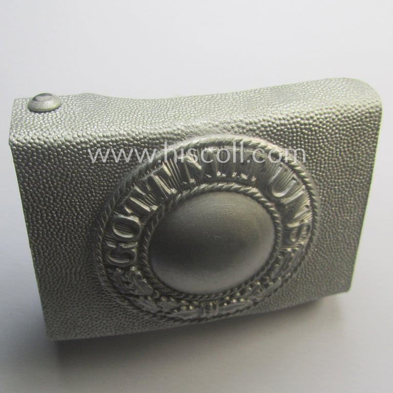 Very unusual - and actually never before seen! - aluminium-based WH belt-buckle (ie. 'Koppelschloss für Mannschaften u. Uffz.') being a maker- (ie. 'F.L.L.'-) marked example that comes in a fully untouched, condition