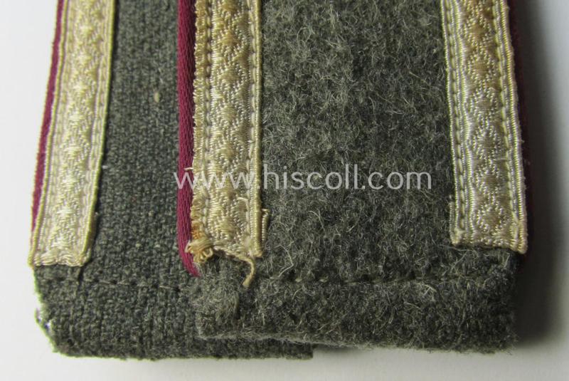 Attractive - and matching! - pair of early- (ie. mid-) war-period so-called: 'M40 o. M43'-pattern, WH (Heeres) NCO-type shoulderstraps as piped in the 'bordeaux'-coloured branchcolour as intended for an: 'Uffz. eines (Nebel)Werfer-Rgts. o. Abtlg...