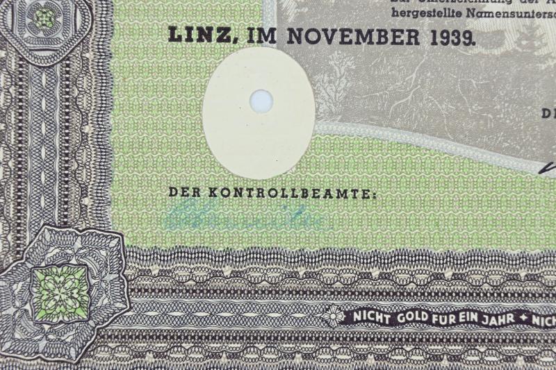 German Third Reich Certificate Alpine Montan AG "Hermann Göring" Linz