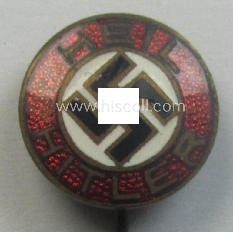 Smaller-sized (and I deem early-period): 'N.S.D.A.P.'-supporters'-lapel-pin showing the text: 'Heil Hitler'