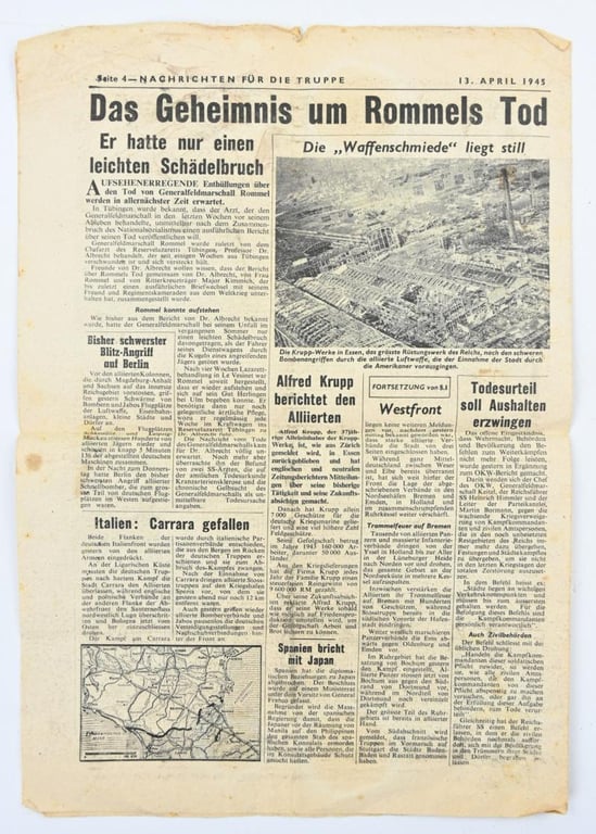 Allied WW2 Droppingsflyer 'Nachrichten für die Truppe' 13 April 1945