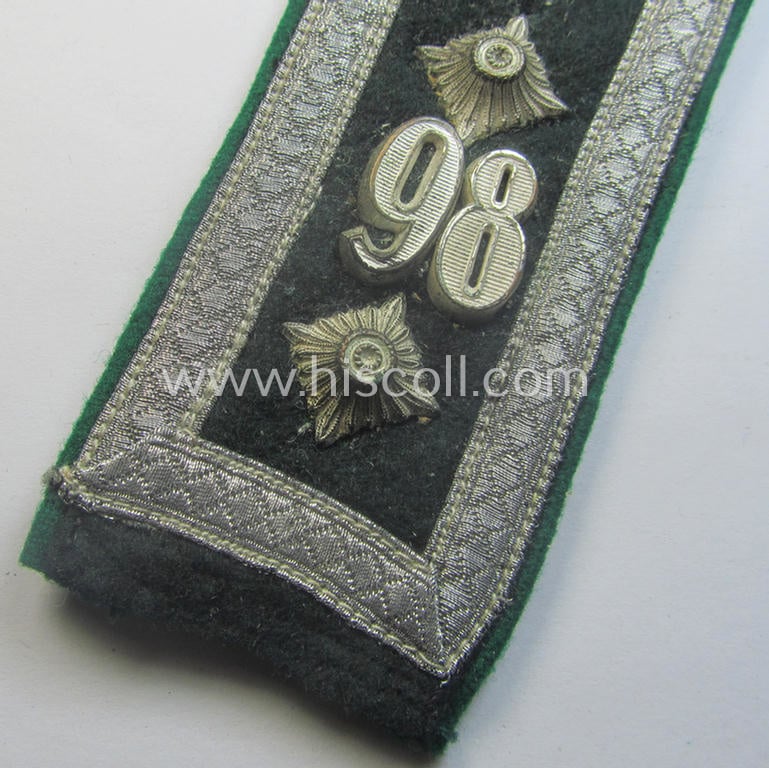 Single, WH (Heeres) NCO-type (ie. 'M40'-pattern- and 'rounded-styled-') neatly 'cyphered' shoulderstrap as was intended for usage by an: 'Oberfeldwebel des Gebirgsjäger-Rgts. 98'
