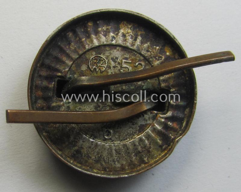 Matching (political-style) N.S.D.A.P.-visor- (ie. 'Schirmmützen'-) cap-insignia-set for a: 'politischen Leiter' (comprising of a cap-wreath and dito cap-cocarde, both pieces being neatly: 'RzM' and/or: 'M1/36'- (ie. 'M1/52'-) marked example...