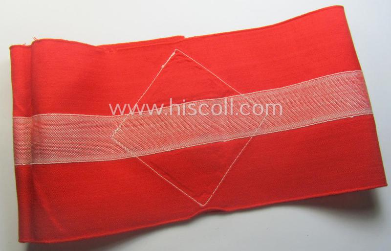 Attractive - and scarcely found! - 'standard-issued'- (ie. entirely woven) pattern, bright-red-coloured HJ- (ie. 'Hitlerjugend'-) related armband (ie. 'Armbinde') being a minimally used example that is void of an 'RzM'-etiket