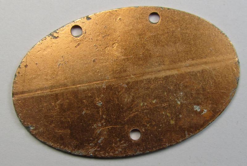 'Last-ditch'- (ie. later-war- albeit 'standard-issue'-) pattern, WH (Kriegsmarine) typical aluminium-based- and/or bright golden-bronze toned ID-disc (ie. 'Erkennungsmarke') bearing the engraved coded numeral that just reads: 'N 5463'