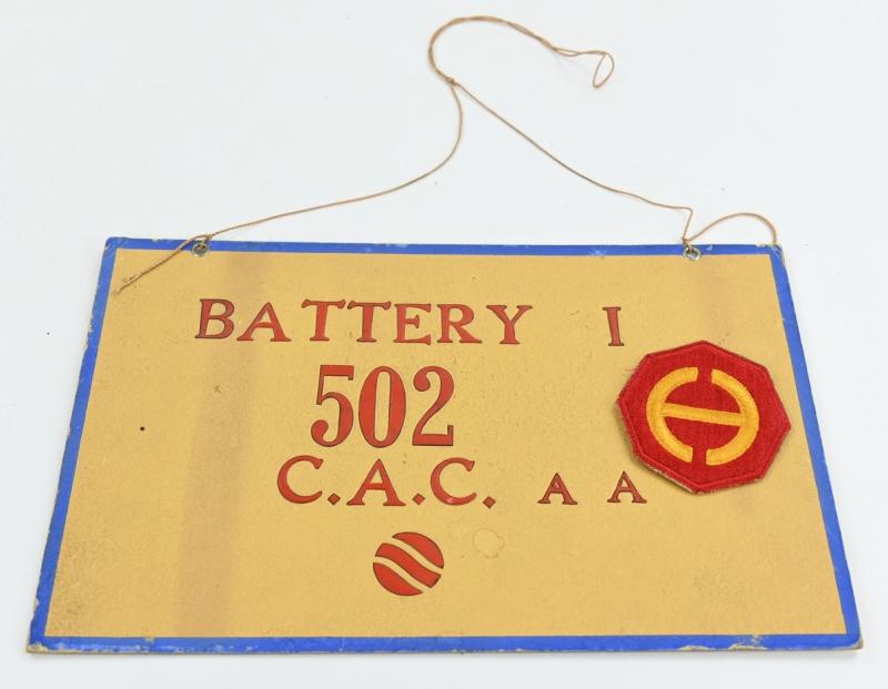 US WW2 502nd Coast Artillery (AA) Barracks Sign Pearl Harbor