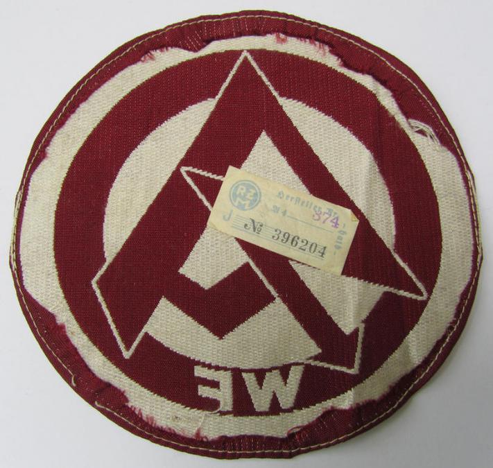 Attractive - and scarcely encountered! - SA (ie. 'Sturmabteilungen'), 'BeVo'-woven sport-shirt insignia (of the third ie. final type-) as was intended for an SA-member who served within the: 'Gruppe Westfalen' (WF) still showing its 'RzM'-eti...