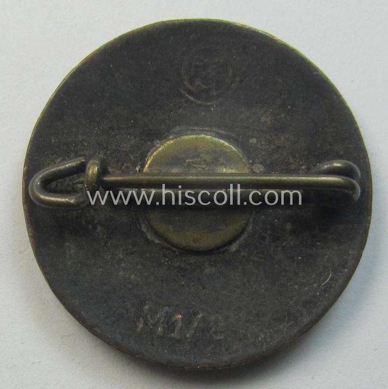 Neat - bright-red-coloured and nicely preserved! - 'N.S.D.A.P.'-membership-pin- ie. party-badge (or: 'Parteiabzeichen') which is maker-marked on its back with the makers'-designation: 'RzM' and/or: 'M1/8'