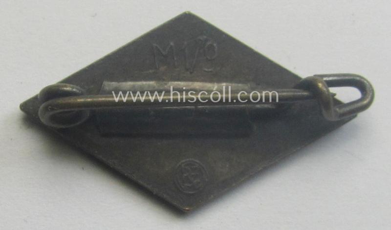 HJ (ie. 'Hitlerjugend') enamelled lapel-pin (ie.: 'Raute') with a: 'RzM - M1/9'-makers'-designation