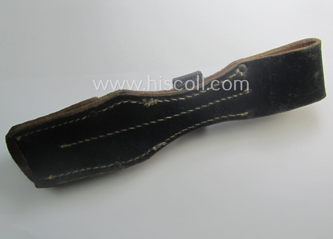 Genuine-leather-based- and/or black-coloured, 'standard-pattern' WH (Heeres, Waffen-SS, Luftwaffe etc.) so-called: K98 bayonet-frog (ie. 'Tragetasche o. Koppelschuh') being a maker-marked (ie. 'RbN.'-numbered) example