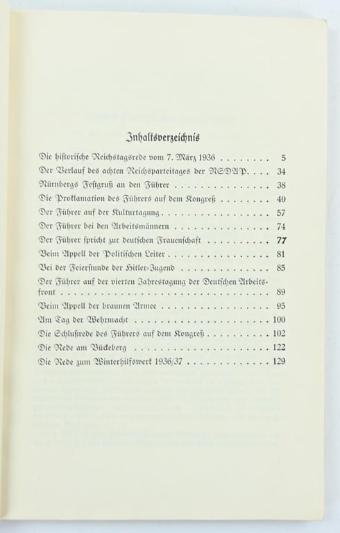 German WH Booklet 'Speech Adolf Hitler' 1936