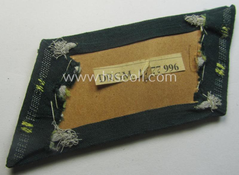 Pair of WH (Heeres) (later-war-pattern) officers'-type collar-tabs (ie. 'Kragenspiegel für Offz.') as executed in 'BeVo'-weave pattern as was intended for an officer serving within the: 'Nachrichten-Trpn.'