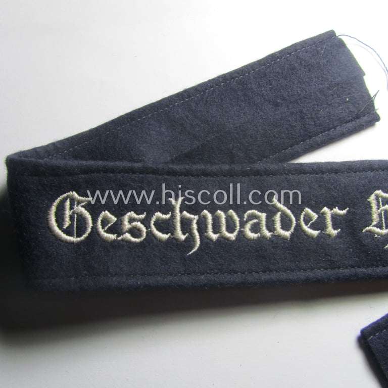 WH (Luftwaffe) cuff-title ie. armband (ie. 'Ärmelstreifen') entitled: 'Geschwader Horst Wessel' that comes in a presumably issued- albeit never worn, condition