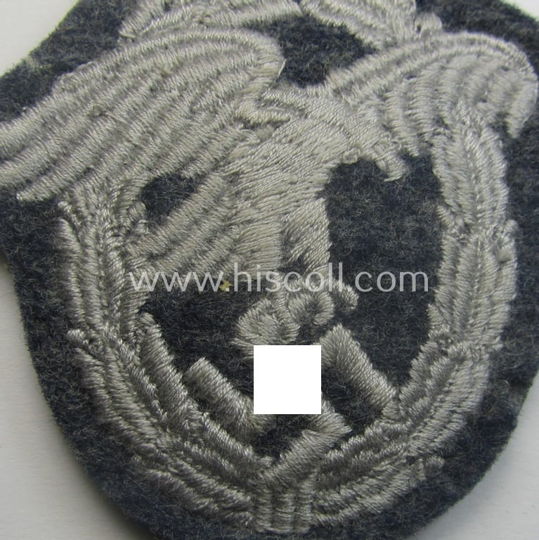 WH (Luftwaffe) 'Beobachtersabzeichen in Stoff' (or: air-force observers-badge in cloth) being a neatly machine-embroidered- and/or nicely 'padded' specimen