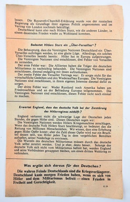 Allied WW2 Droppingsflyer 'Nach Hitlers Sturz'