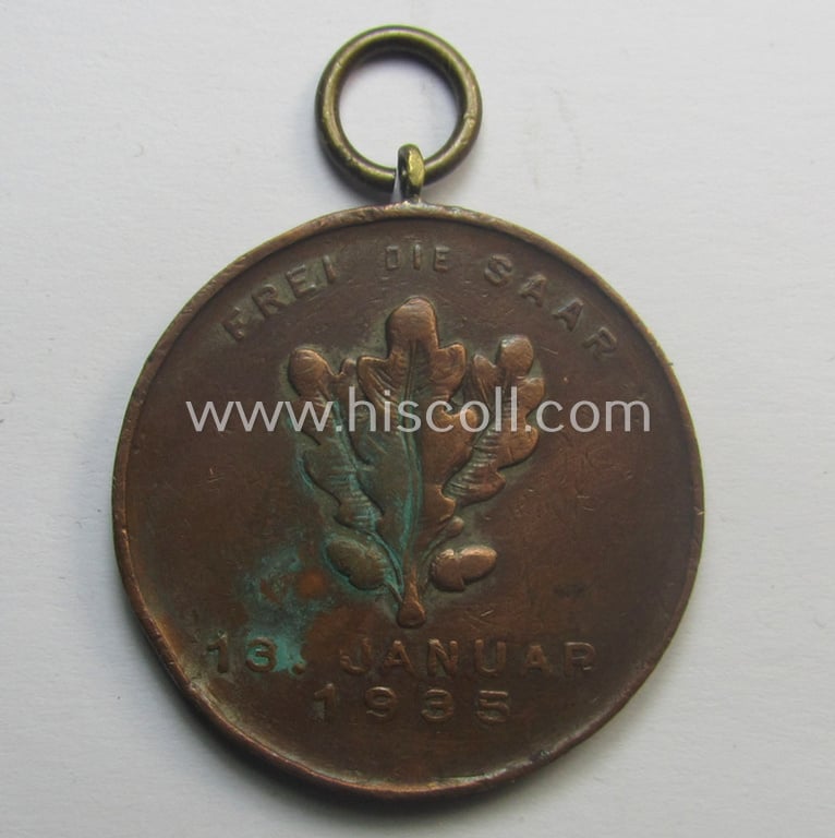 N.S.D.A.P.-related commemorative medal entitled: 'Deutsch die Saar - Frei die Saar - 18. Januar 1935'