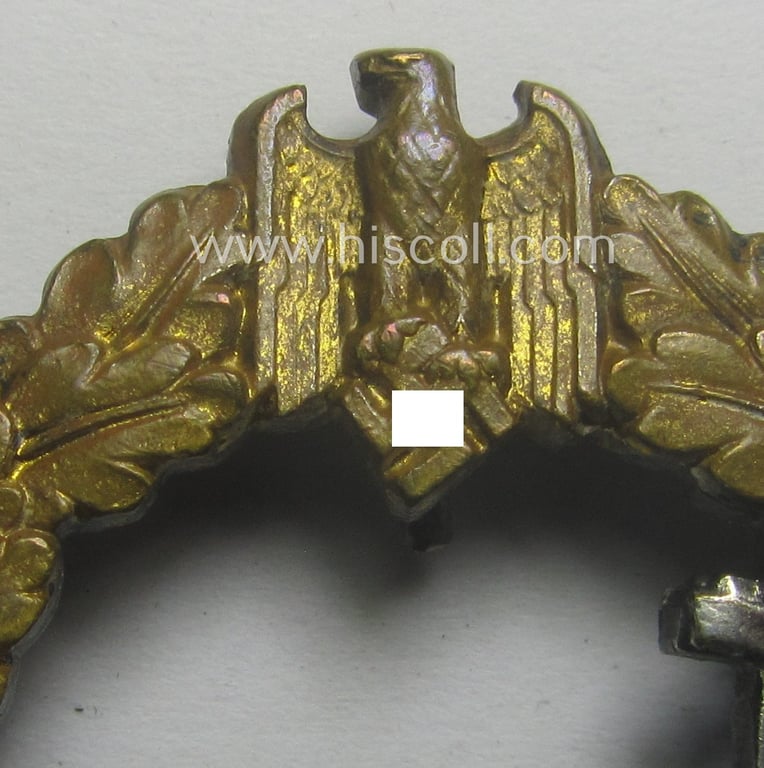 Superb - albeit moderately worn! - luxuriously-styled WH (Kriegsmarine) 'Zerstörerkriegsabzeichen' being a maker-marked example as executed in typical 'Buntmetall' as was produced by the desirable maker (ie. 'Hersteller'): 'Schwerin - Berlin'