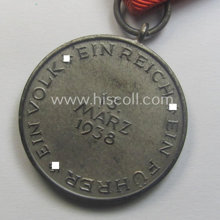 WH Austrian-occupation- (ie. 'Anschluss'-) medal: '13. März 1938' being a very attractive (albeit somewhat tarnished) example that comes stored in its bright-red-coloured- and/or typical non-maker-marked etui as issued