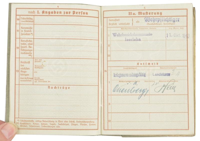 German WH Wehrpass Wilhelm Sodenkamp
