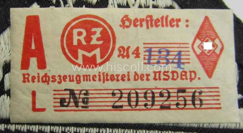 Attractive, 'HJ' ie. 'BDM' ('Bund Deutscher Mädel') district-triangle (ie. 'Gebietsdreieck') entitled: 'Südost Oberdonau' (being a 'virtually mint' example that retains its period-attached, paper-based so-called: 'RzM'-etiket