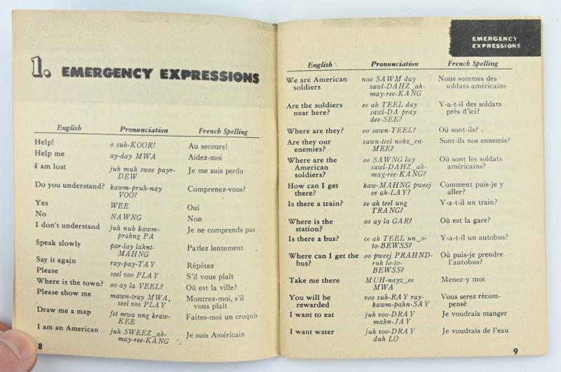 US WW2 French Phrase Book