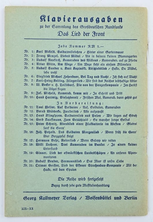 German WH Songbook 'Das Lied der Front'