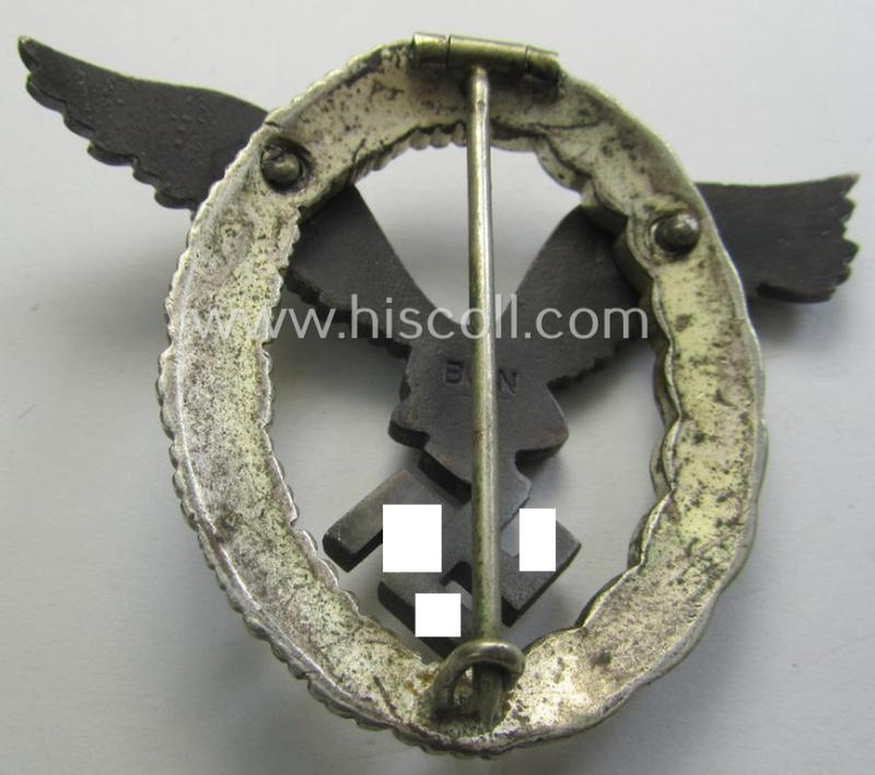 Superb - mid-war-period- and/or typical 'Buntmetall'-based! - WH (Luftwaffe) war-badge (ie. 'LW-Flugzeugführer-Abzeichen' or: pilots'-war-badge) being a clearly 'B&N-L'-marked example that came as issued and/or stored for decades