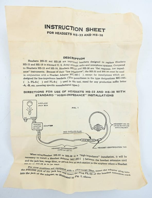 US AAF HS-38-A Flight Helmet Speakers