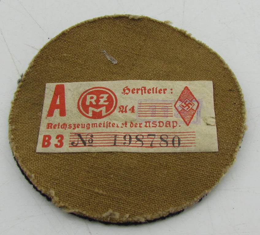 Hitler Jugend or Jungvolk arm rank patch with RZM Label