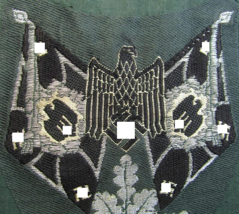 Superb - and scarcely encountered! - WH (Heeres), flat-wire- (ie. 'BeVo'-) woven 'Ärmelabzeichen für Fahnenträger des Heeres' as was intended for a soldier (ie. NCO) who served within a: 'Pioniere'-unit