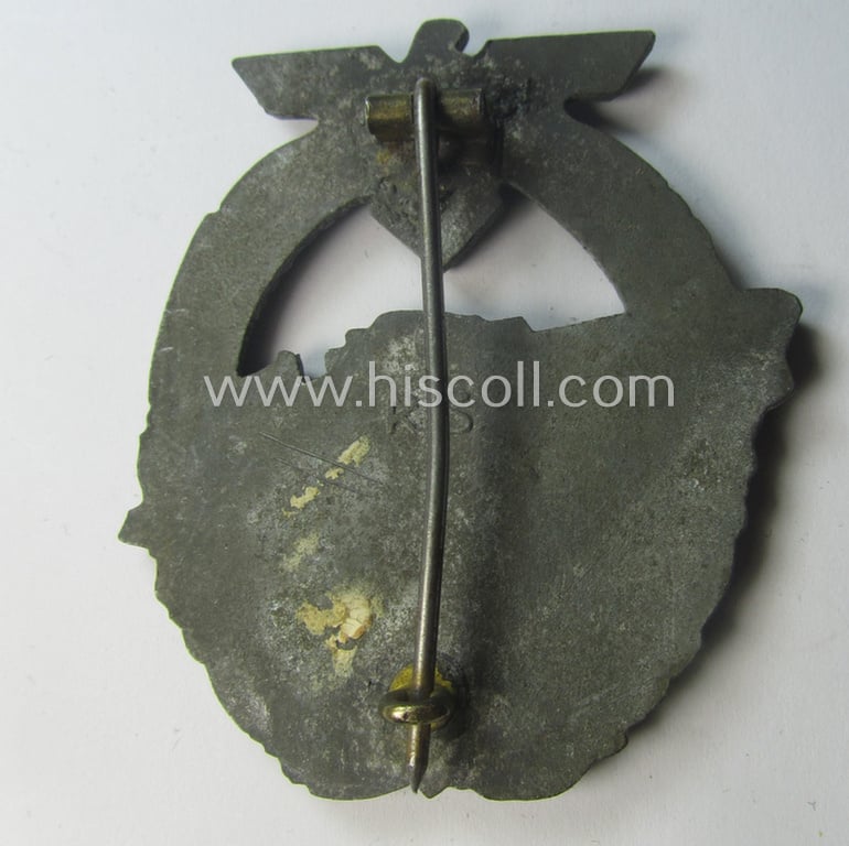 WH (Kriegsmarine) so-called: 'Kriegsabzeichen für Schnellboote - 2. Modell' (or: E-boat-war-badge of the 2nd model) being a maker- (ie. 'RS'-) marked example as was produced by the: 'Rudolf Souval'-company