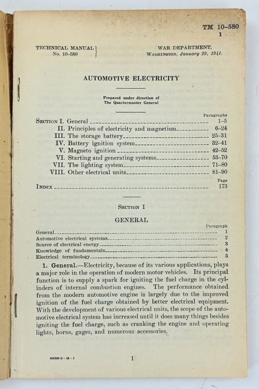 US WW2 Technical Manual TM 10-580 Automotive Electricity