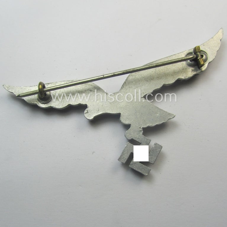 WH (Luftwaffe) aluminium-based breast-eagle as was specifically intended for usage on the white summer-tunics (ie. 'Brustadler für Sommerrock') being a detailed- albeit non-maker-marked specimen