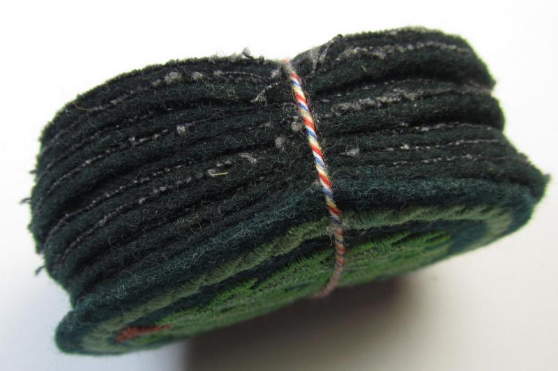 Attractive example of a WH (Heeres) so-called: 'Jäger'-armbadge, being a neatly machine-embroidered- and/or multi-coloured version as was executed on darker-green-coloured wool