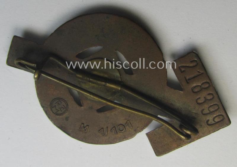 'Cupal'-based, HJ/BDM- (ie. 'Hitlerjugend'/'Bund Deutscher Mädel'): 'Leistungsabzeichen in Silber' being a neatly maker- (ie. 'RzM M1/101'-) marked example that is bearing the unique bearers'-number: '218399'