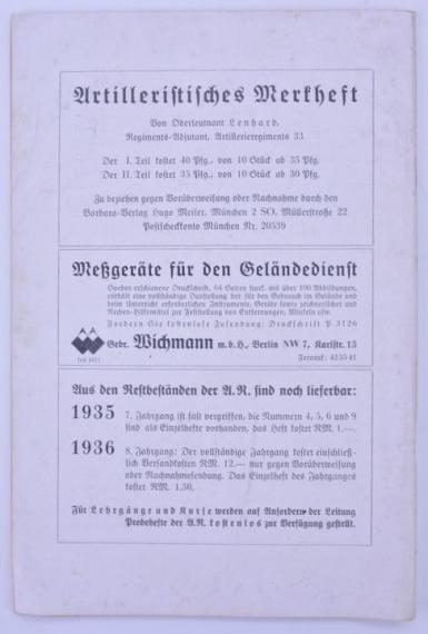German WH Magazine 'Artilleristische Rundschau' 1937
