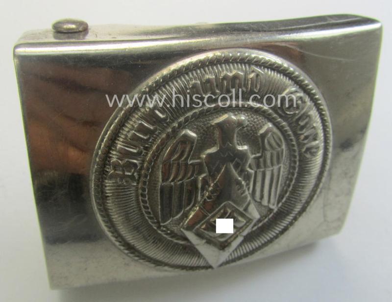 HJ (ie. 'Hitlerjugend') nickle-chrome-based belt-buckle being a neatly maker (ie. 'RzM M4/28'-) marked specimen