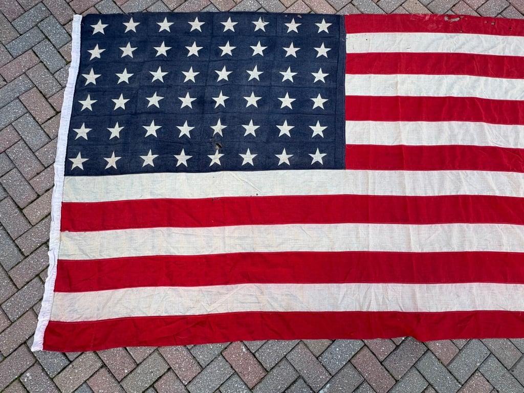 SCARCE WWII 48 STAR AMERICAN WARTIME FLAG OPERATION OVERLORD.