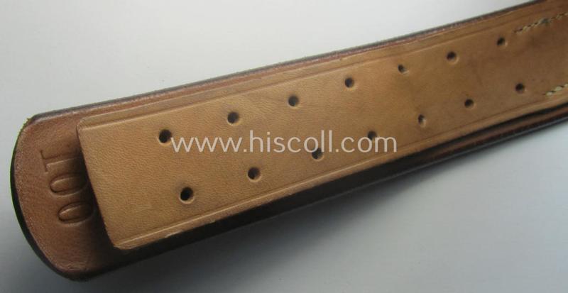 Hardly used, early- (ie. mid-) war-period, black-coloured WH (Heeres, Luftwaffe, Waffen-SS etc.) 'standard-issue'-pattern belt (ie. 'Koppelriemen') being a 100 cms. sized example that shows a (clear) makers'-designation and/or date: '1941'