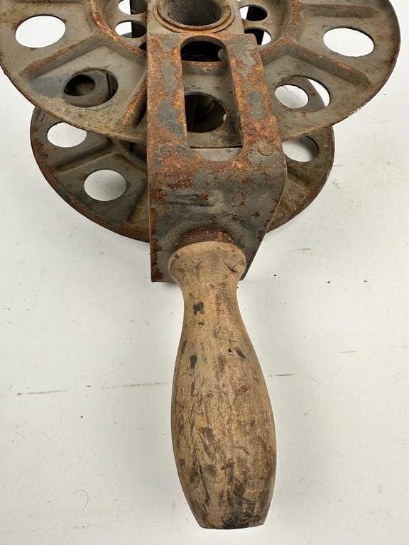 Original German WWII Big Hand Held Cable Reel With Wire Dated2 1942