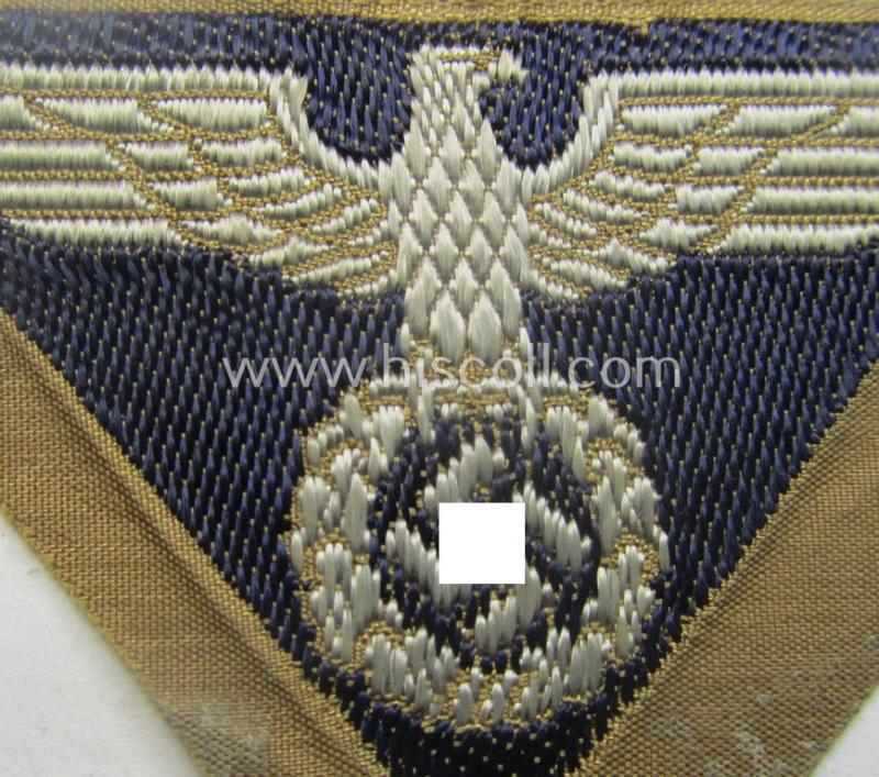 SA-related cap-eagle as was intended for the: 'Lagermütze' (ie. side-cap) being an example as woven on a typical darker-blue-coloured background and as such intended for members within the: 'SA-Gruppe Hansa o. Hessen'