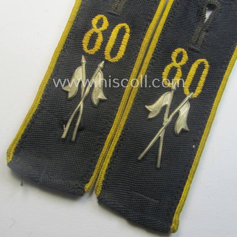 Pair of neatly 'cyphered', bright-yellow-piped, so-called: 'Nachrichten-HJ'- (ie. signals-'HJ'-) shoulderstraps as was intended for usage by a: 'HJ-Junge' who served within the: 'Bann 80' (80 = 'Bann Wiesbaden' in the 'Gebiet West Hessen-Nassau')