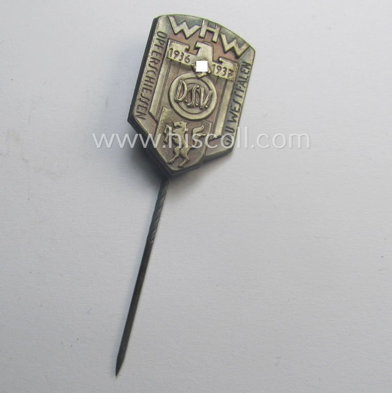 WHW- (ie. 'Winterhilfswerke'- ie. 'Opferschiessen'-) related commemorative lapel-pin entitled: 'WHW - Opferschiessen - Gau Westfalen - 1936-1937'