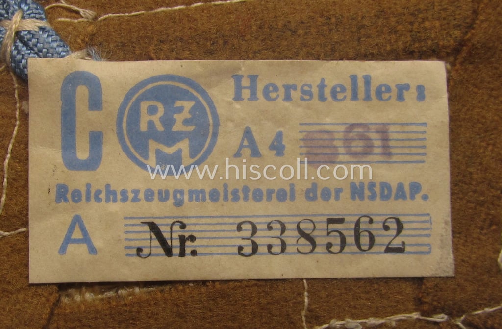 Pair of N.S.D.A.P.-type collar-patches (ie. 'Kragenspiegel für pol. Leiter') being a pair as was intended for an: 'N.S.D.A.P.-Hauptstellenleiter' at 'Orts'-level that still shows its period-attached 'RzM'-etiket