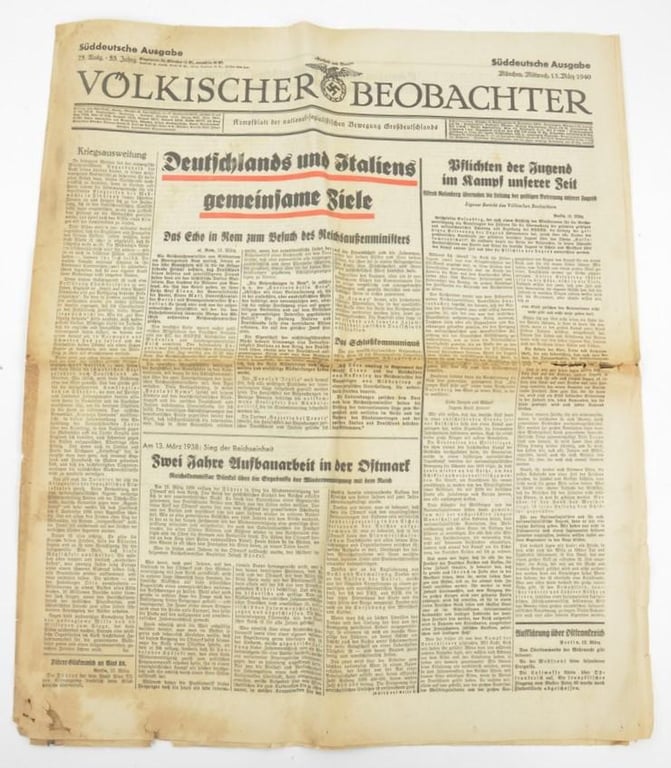 German Newspaper Volkischer Beobachter 13 March 1940