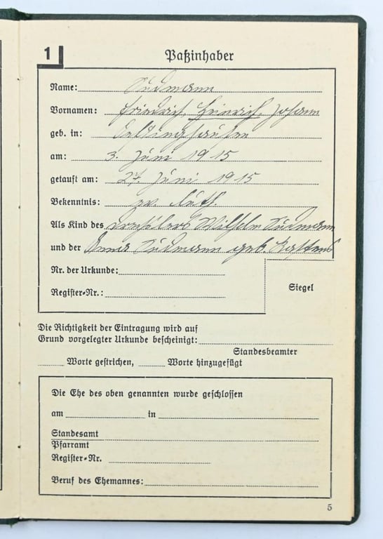 German Third Reich 'Ahnenpass' Ancestral Passport