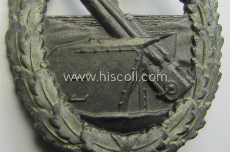WH (Kriegsmarine) 'Marine-Artillerie-Abzeichen' being a typical zinc- (ie. 'Feinzink'-) based example by the desirable maker- (ie. 'Hersteller') 'C.E. Juncker - Berlin'